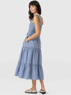 Fashion Saint and Sofia Maya Shirring Dress - Blue Stripe