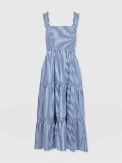 Fashion Saint and Sofia Maya Shirring Dress - Blue Stripe
