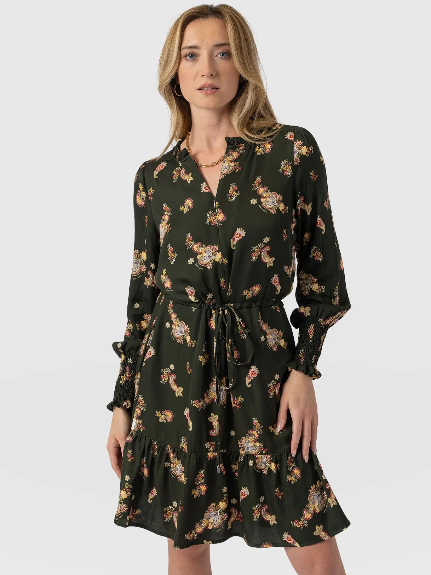 Outlet Saint and Sofia Mini Olivia Zip Up Dress - Khaki Paisley