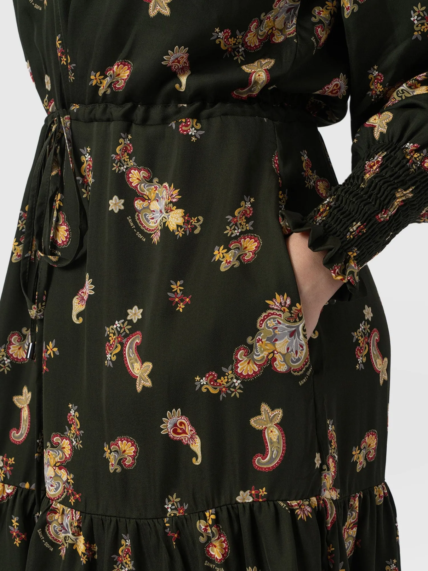 Outlet Saint and Sofia Mini Olivia Zip Up Dress - Khaki Paisley