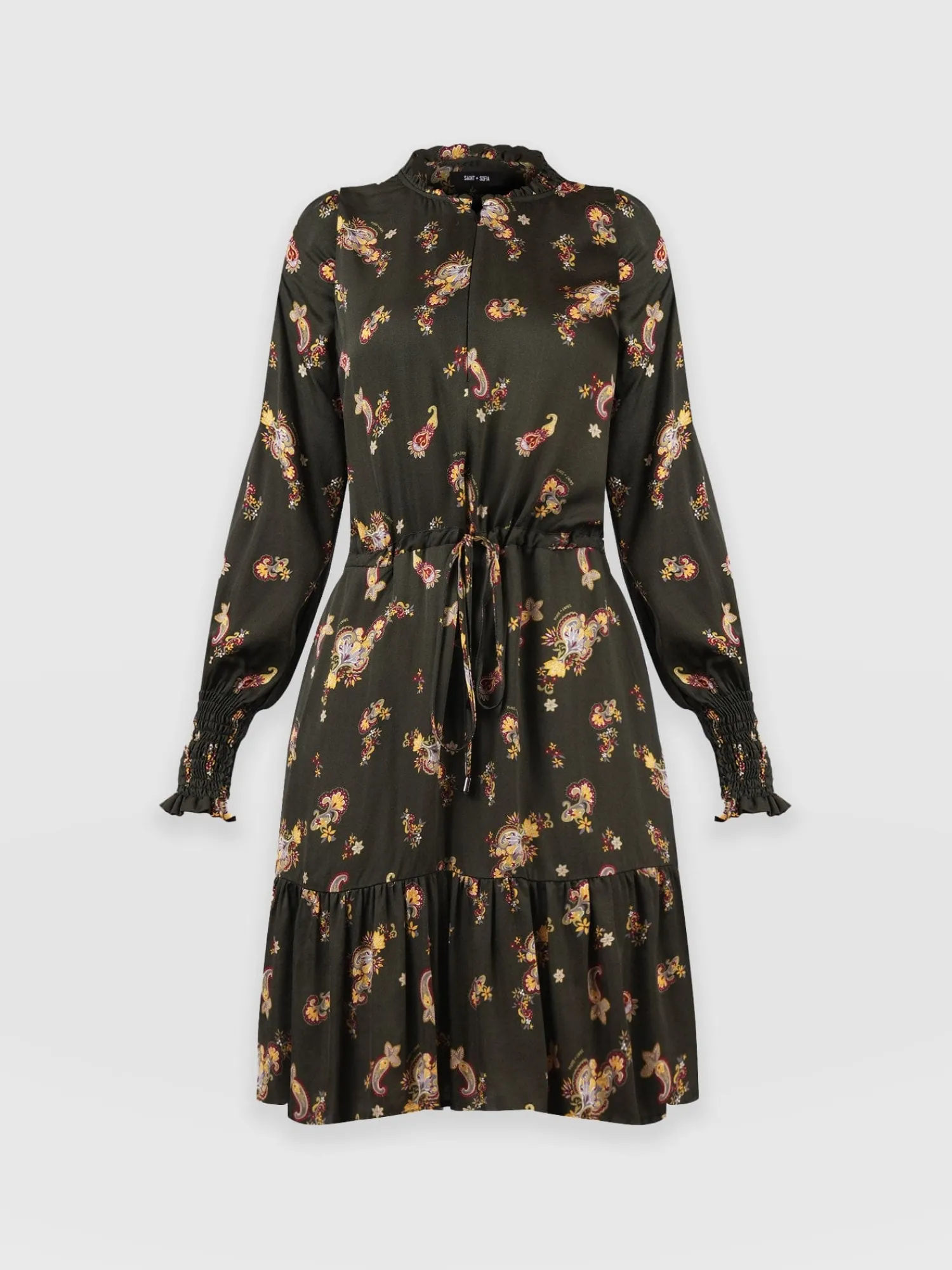 Outlet Saint and Sofia Mini Olivia Zip Up Dress - Khaki Paisley