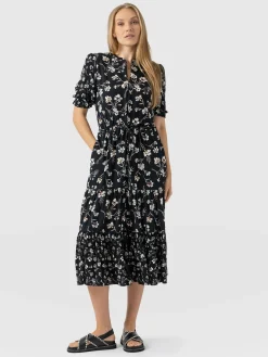Online Saint and Sofia Olivia Zip Up Short Sleeve Dress - Black Spring Floral