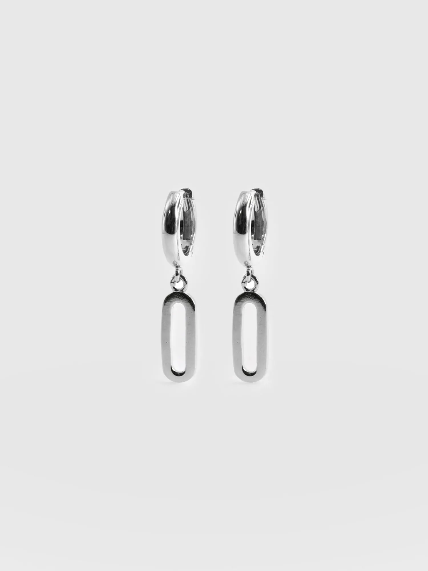 New Saint and Sofia Oval Charm Drop Huggie Earrings - Silver