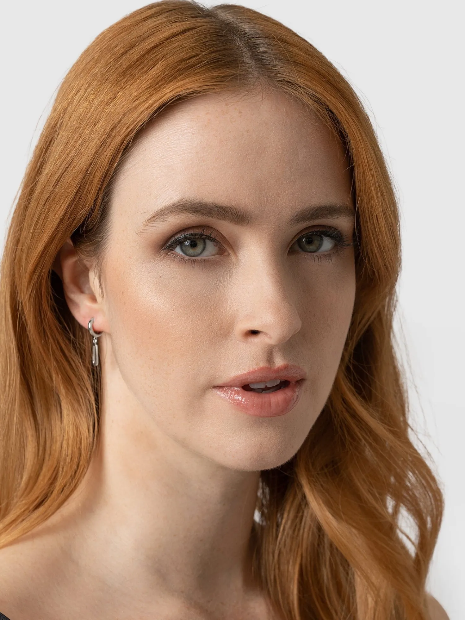 New Saint and Sofia Oval Charm Drop Huggie Earrings - Silver