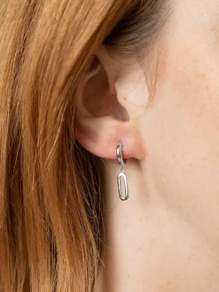 New Saint and Sofia Oval Charm Drop Huggie Earrings - Silver