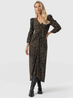 Clearance Saint and Sofia Paloma Ruched Dress - Ditsy Leopard