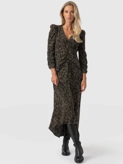 Clearance Saint and Sofia Paloma Ruched Dress - Ditsy Leopard