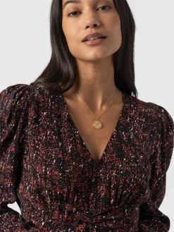 New Saint and Sofia Paloma Ruched Dress - Red Ditsy Leopard