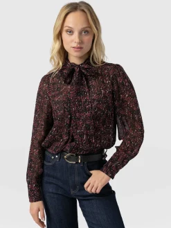 New Saint and Sofia Paxton Pussybow Blouse - Red Ditsy Leopard