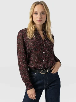 New Saint and Sofia Paxton Pussybow Blouse - Red Ditsy Leopard