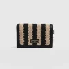 Clearance Saint and Sofia Primrose Wallet on Chain - Beige/Black Raffia