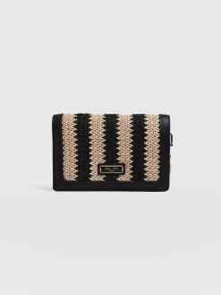 Clearance Saint and Sofia Primrose Wallet on Chain - Beige/Black Raffia