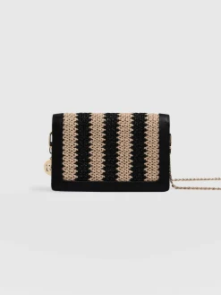 Clearance Saint and Sofia Primrose Wallet on Chain - Beige/Black Raffia