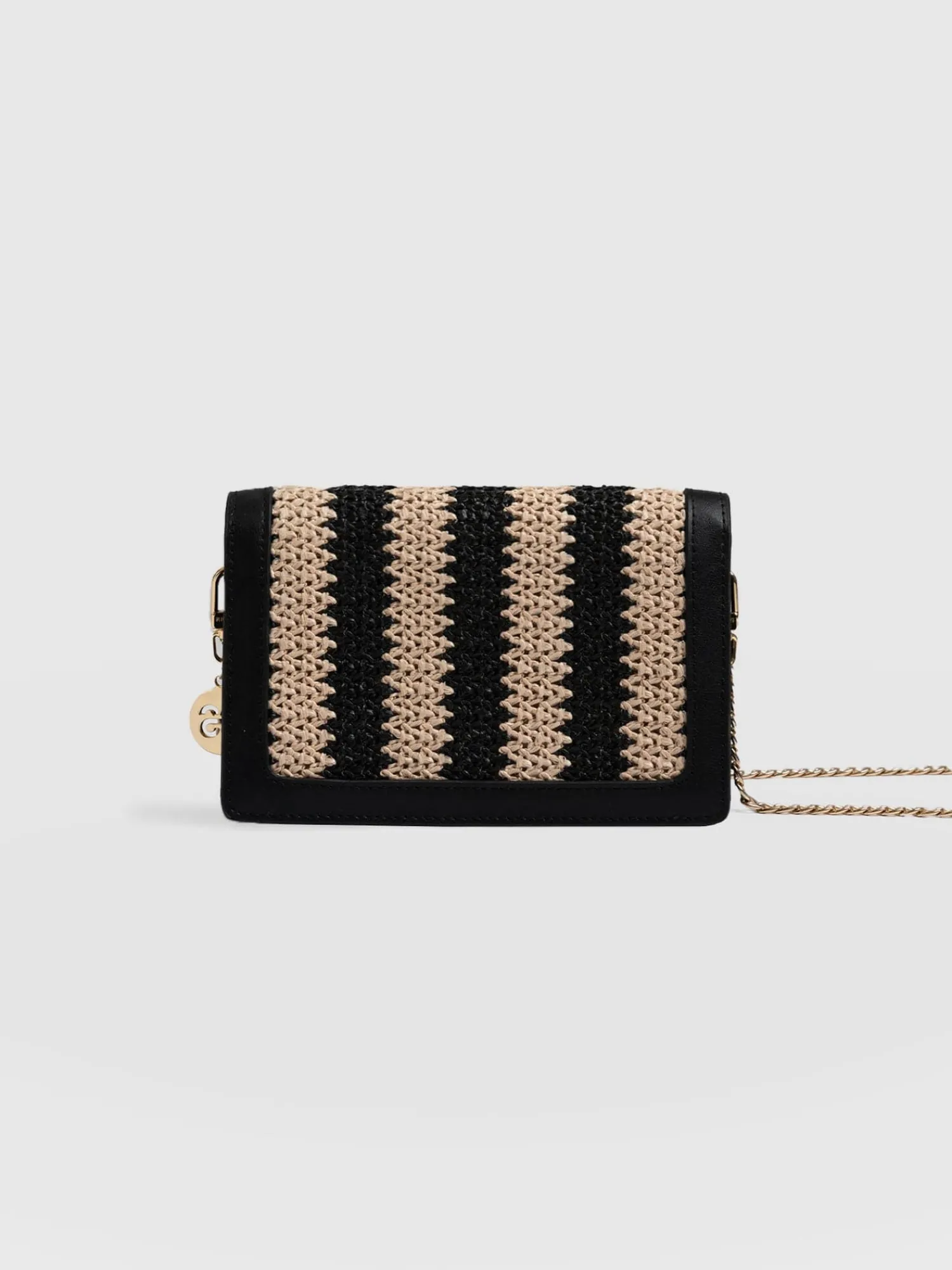 Clearance Saint and Sofia Primrose Wallet on Chain - Beige/Black Raffia