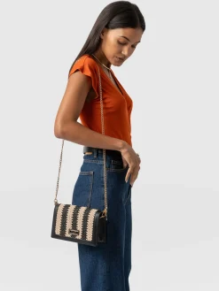 Clearance Saint and Sofia Primrose Wallet on Chain - Beige/Black Raffia