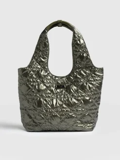 Best Saint and Sofia Quilted Stella Shoulder Tote Bag - Metallic Khaki