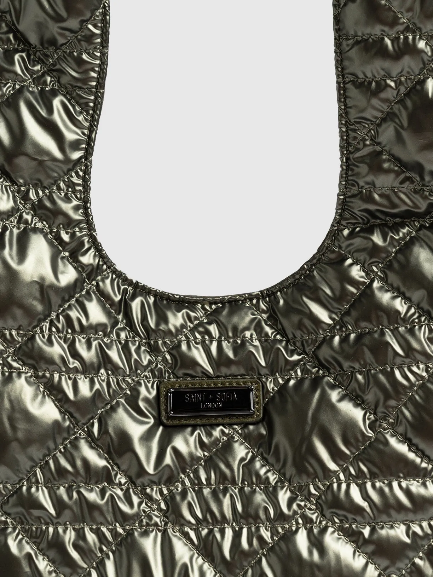 Best Saint and Sofia Quilted Stella Shoulder Tote Bag - Metallic Khaki