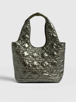 Best Saint and Sofia Quilted Stella Shoulder Tote Bag - Metallic Khaki