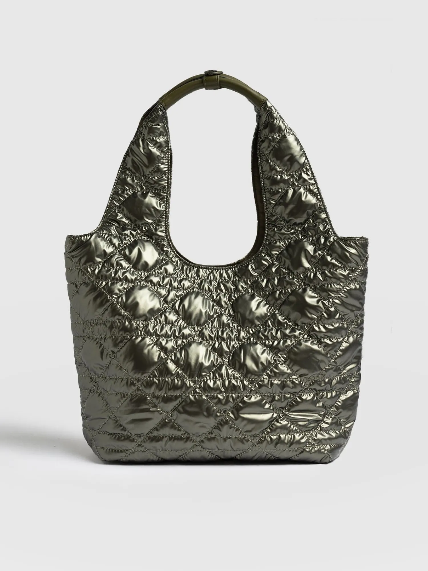 Best Saint and Sofia Quilted Stella Shoulder Tote Bag - Metallic Khaki