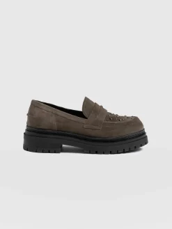 Best Saint and Sofia Raine Studded Loafer - Taupe Suede