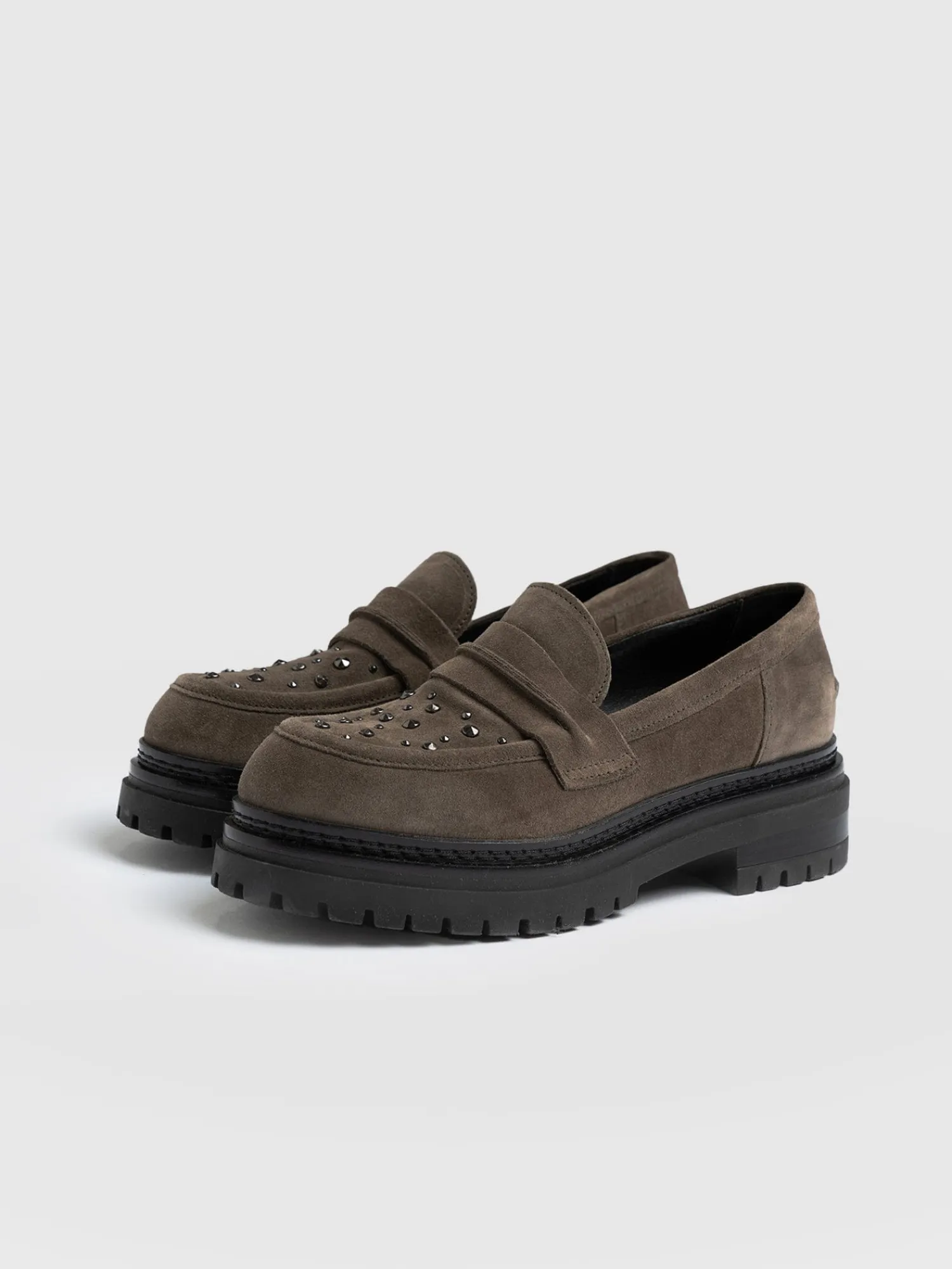 Best Saint and Sofia Raine Studded Loafer - Taupe Suede