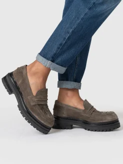 Best Saint and Sofia Raine Studded Loafer - Taupe Suede