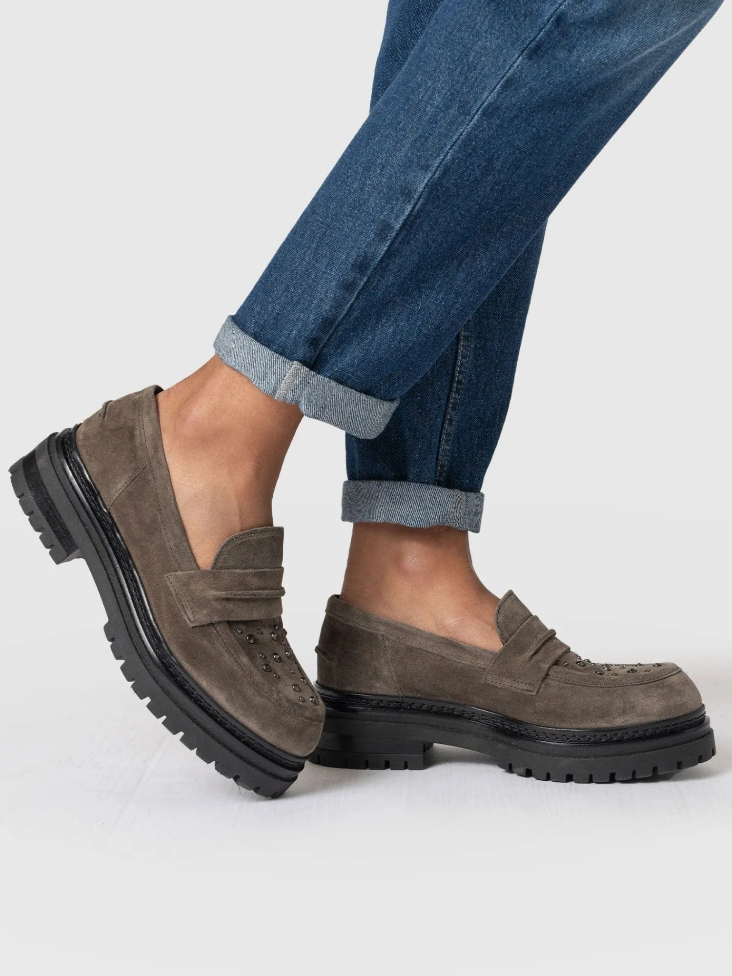 Best Saint and Sofia Raine Studded Loafer - Taupe Suede