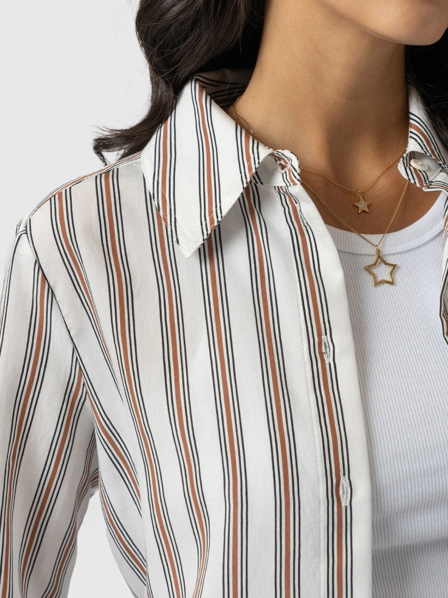 New Saint and Sofia Reagan Tie Shirt - Beige Stripe