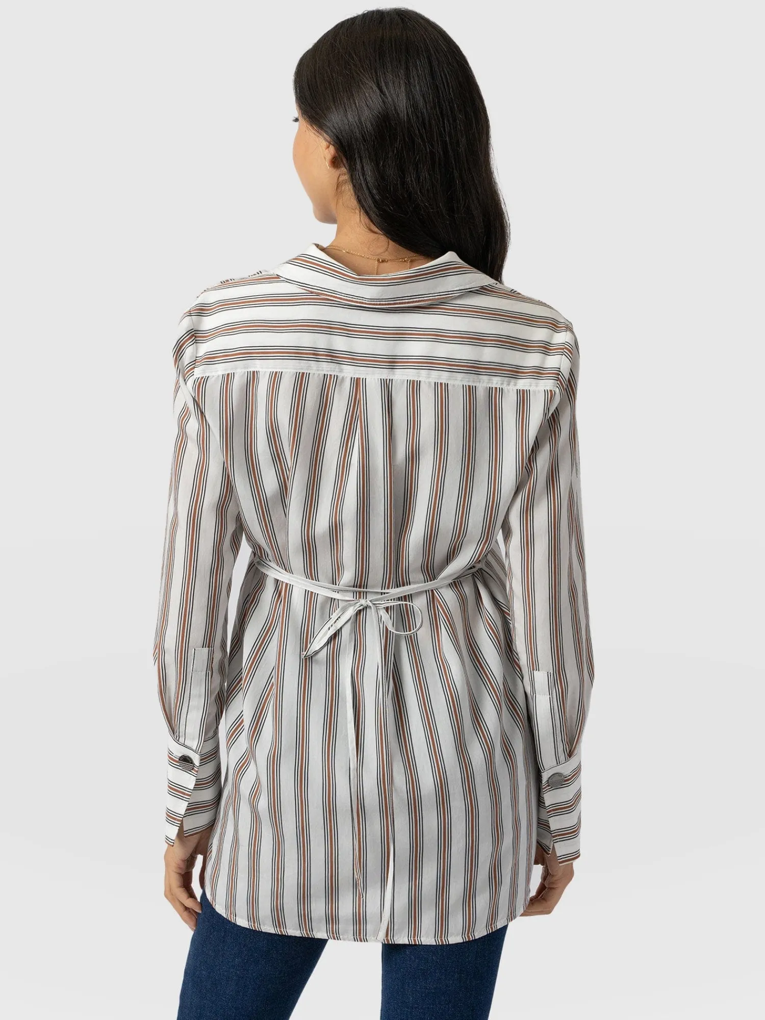 New Saint and Sofia Reagan Tie Shirt - Beige Stripe