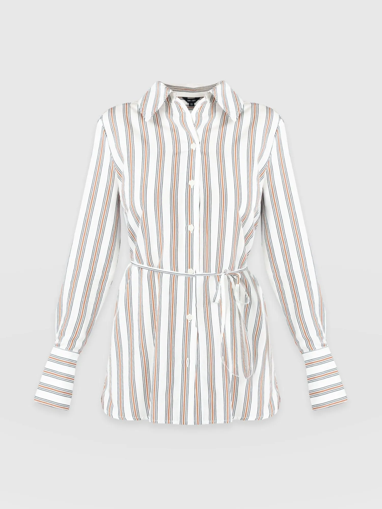 New Saint and Sofia Reagan Tie Shirt - Beige Stripe
