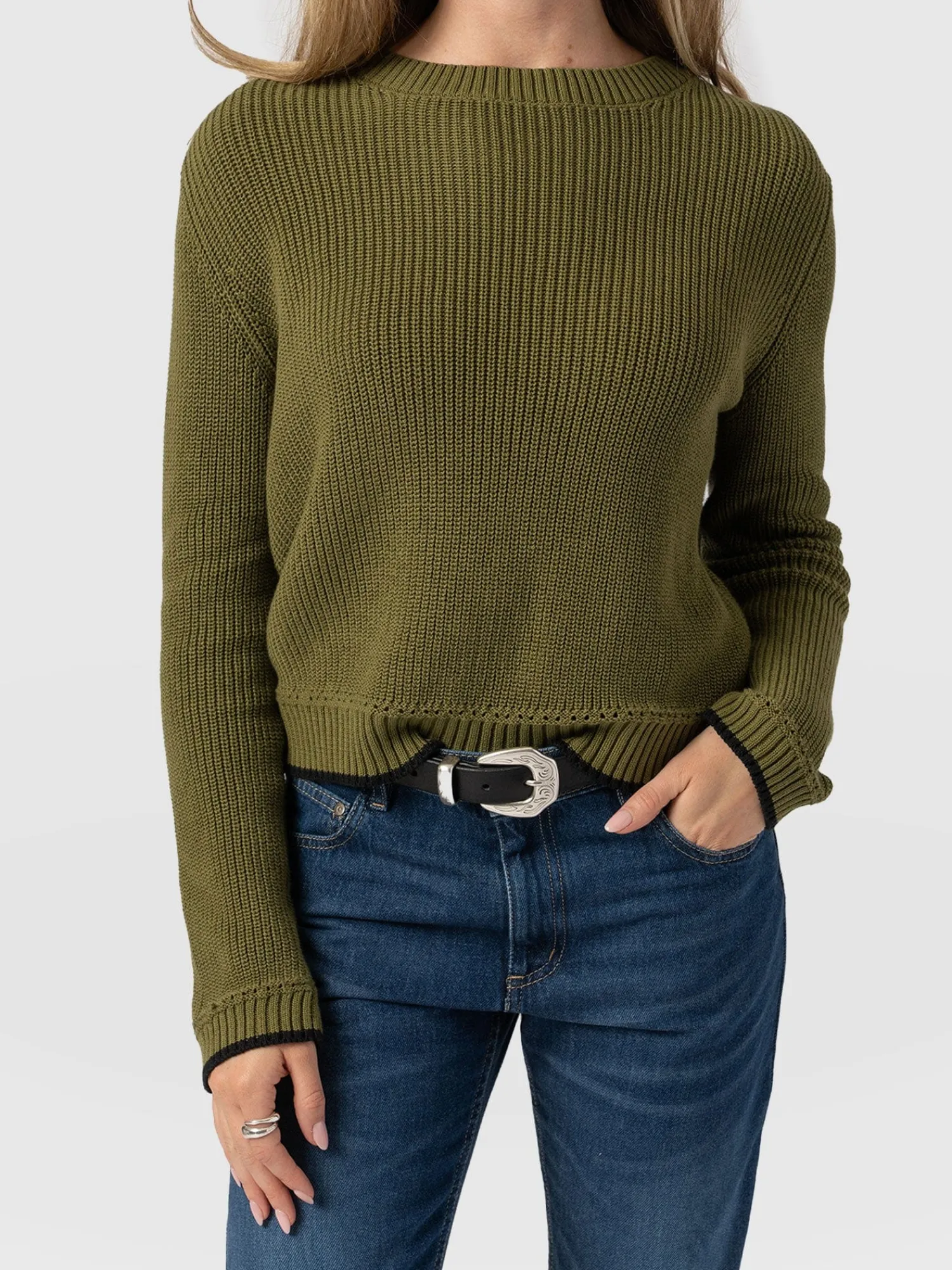 Fashion Saint and Sofia Remy Crop Sweater - Khaki