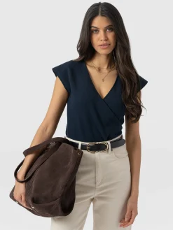 Discount Saint and Sofia Rosa Wrap Top - Navy Textured