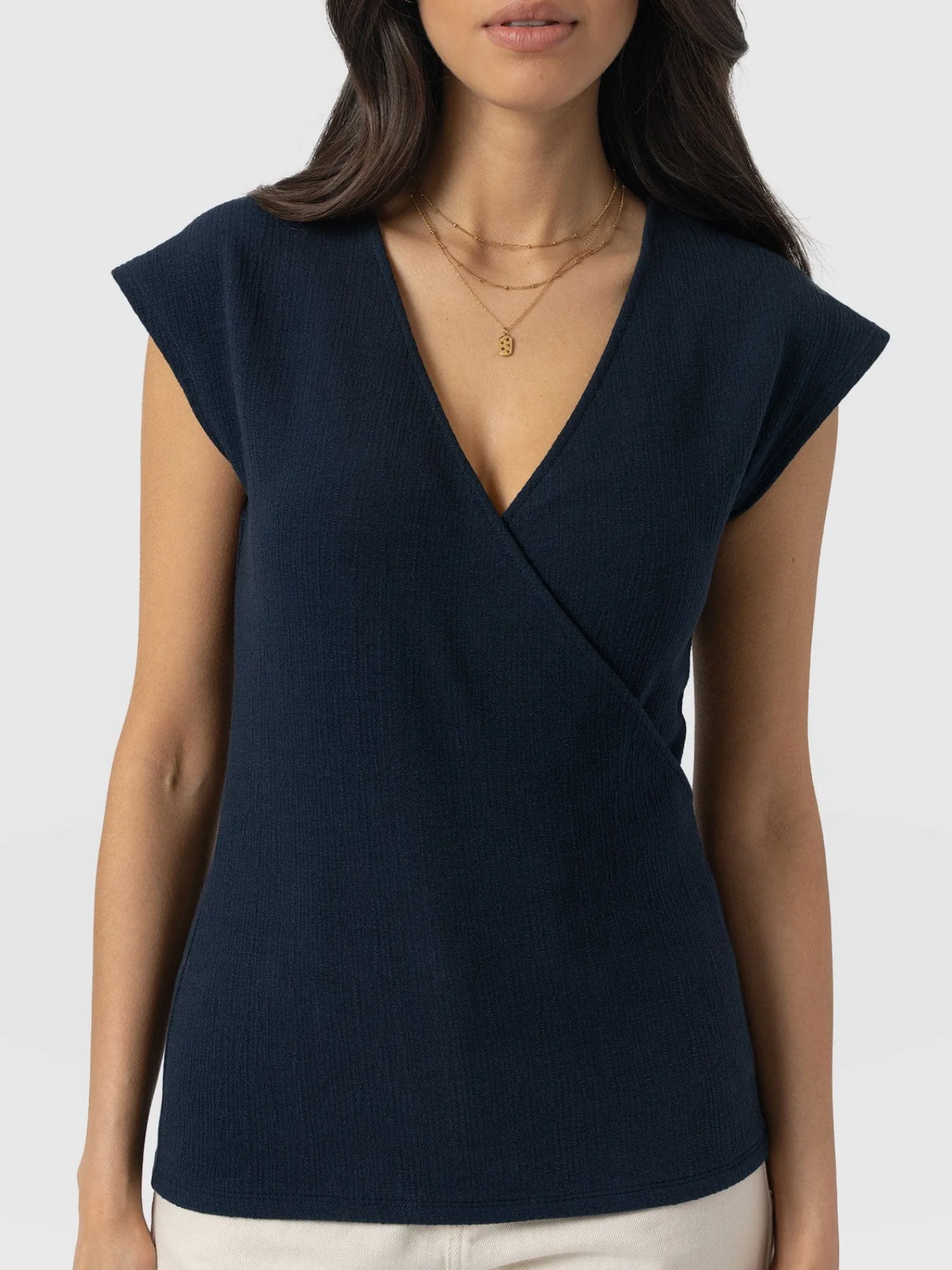 Discount Saint and Sofia Rosa Wrap Top - Navy Textured
