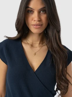 Discount Saint and Sofia Rosa Wrap Top - Navy Textured