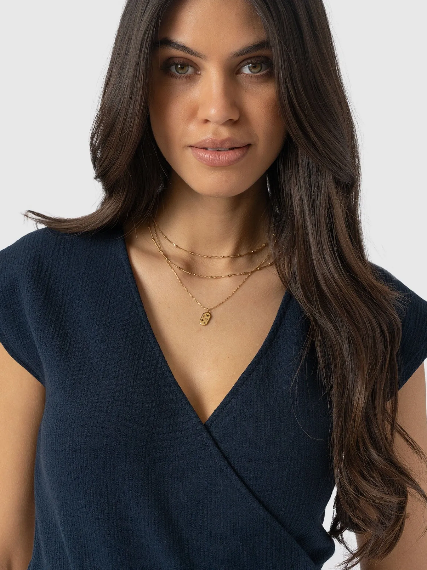 Discount Saint and Sofia Rosa Wrap Top - Navy Textured