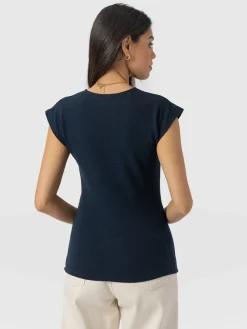 Discount Saint and Sofia Rosa Wrap Top - Navy Textured