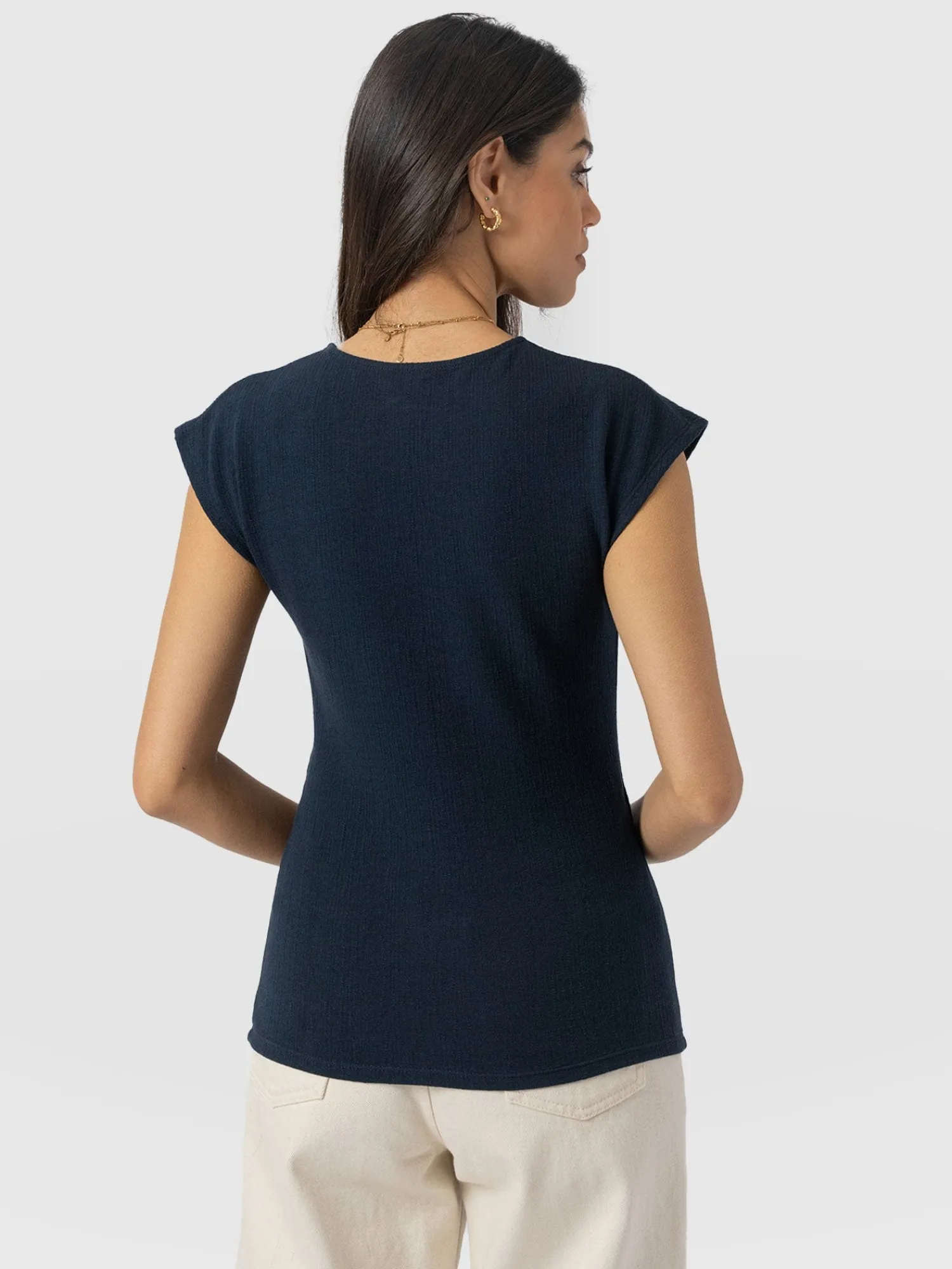 Discount Saint and Sofia Rosa Wrap Top - Navy Textured