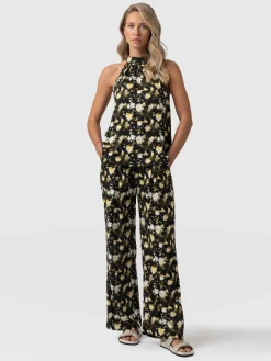 Best Saint and Sofia Rowan Wide Leg Pant - Black Daisy Floral