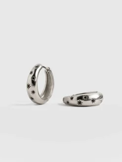 Outlet Saint and Sofia Scatter Star Hoop Earrings - Silver/Black