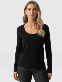 Best Saint and Sofia Scoop Neck Long Sleeve Tee - Black