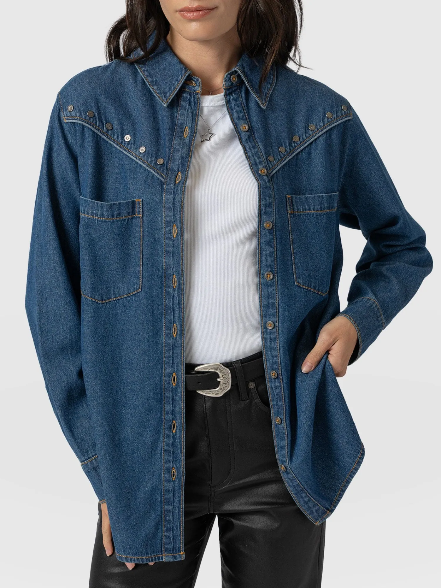 Clearance Saint and Sofia Sidney Denim Shirt - Mid Blue