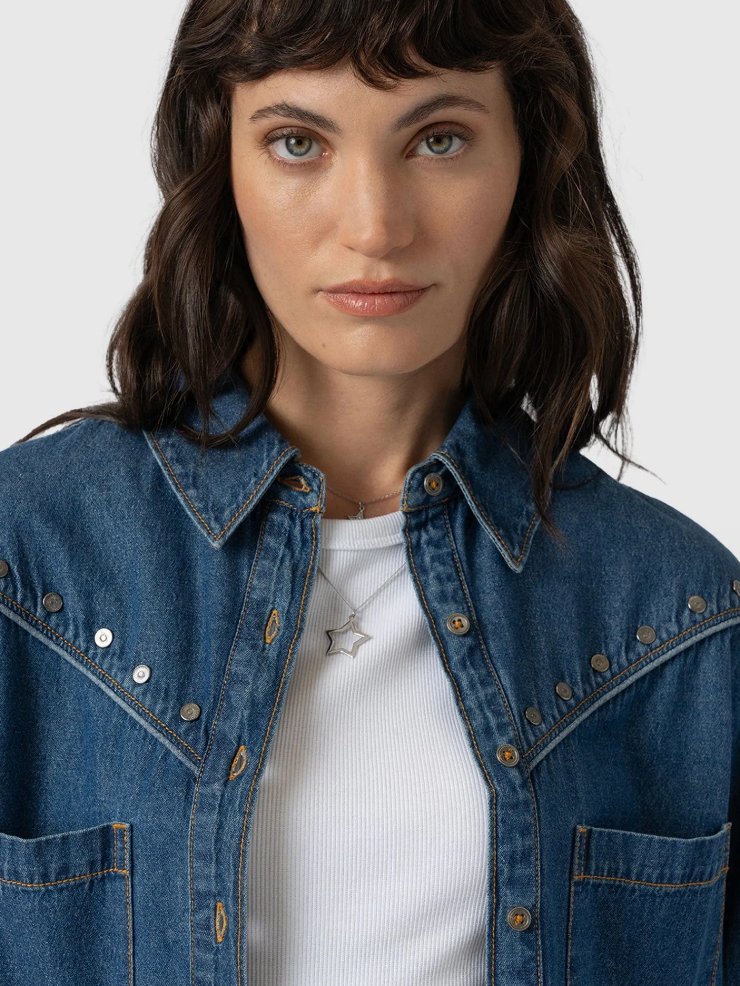 Clearance Saint and Sofia Sidney Denim Shirt - Mid Blue