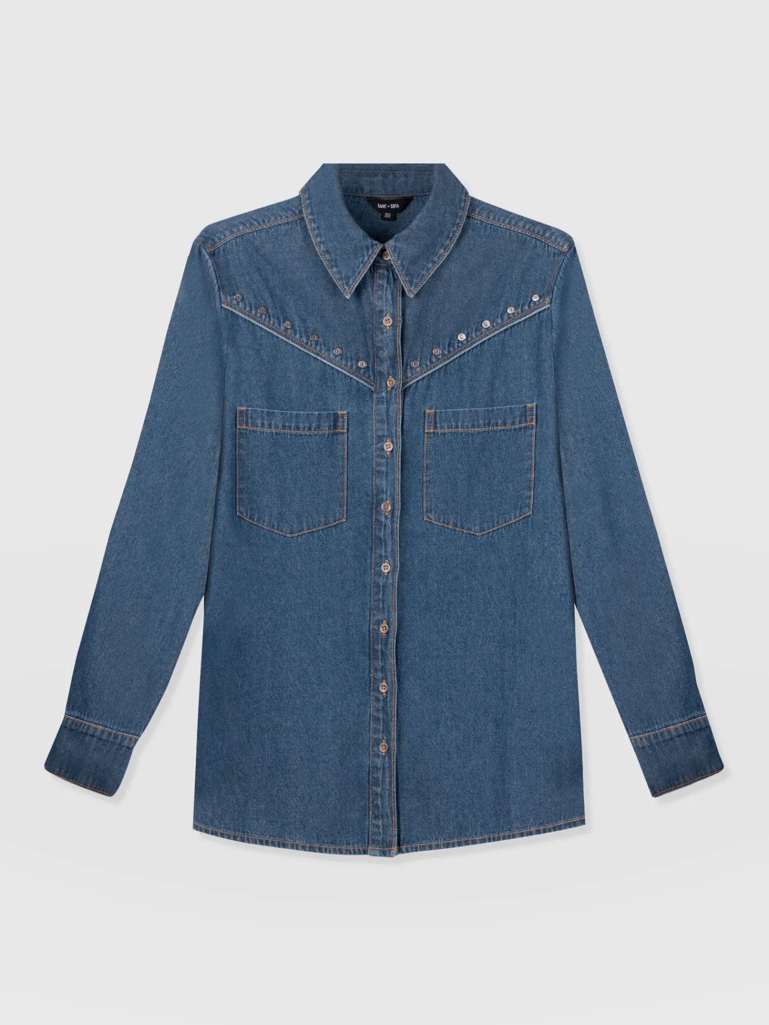 Clearance Saint and Sofia Sidney Denim Shirt - Mid Blue
