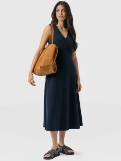 Outlet Saint and Sofia Sleeveless Maggie Wrap Dress - Navy Textured