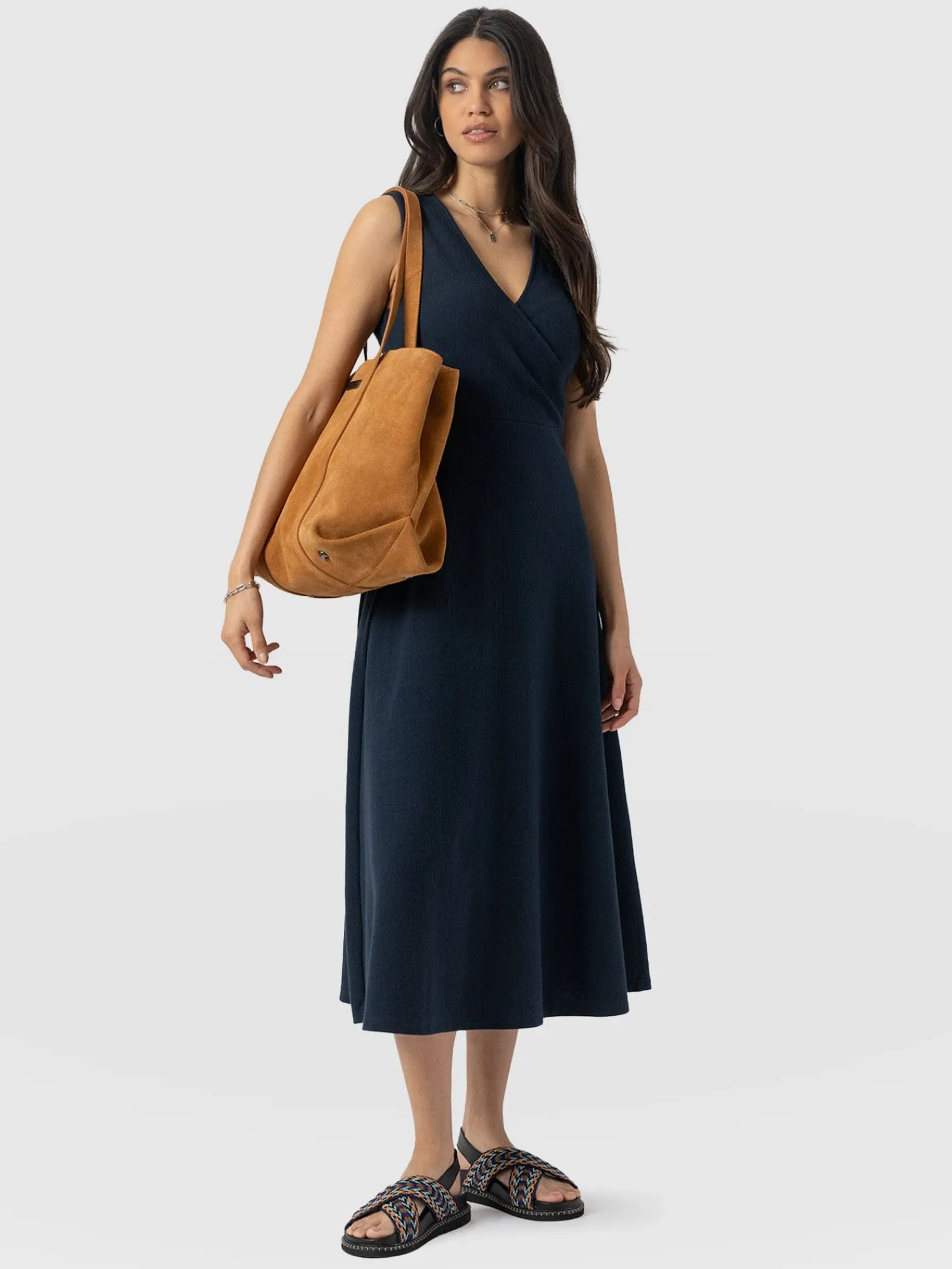 Outlet Saint and Sofia Sleeveless Maggie Wrap Dress - Navy Textured