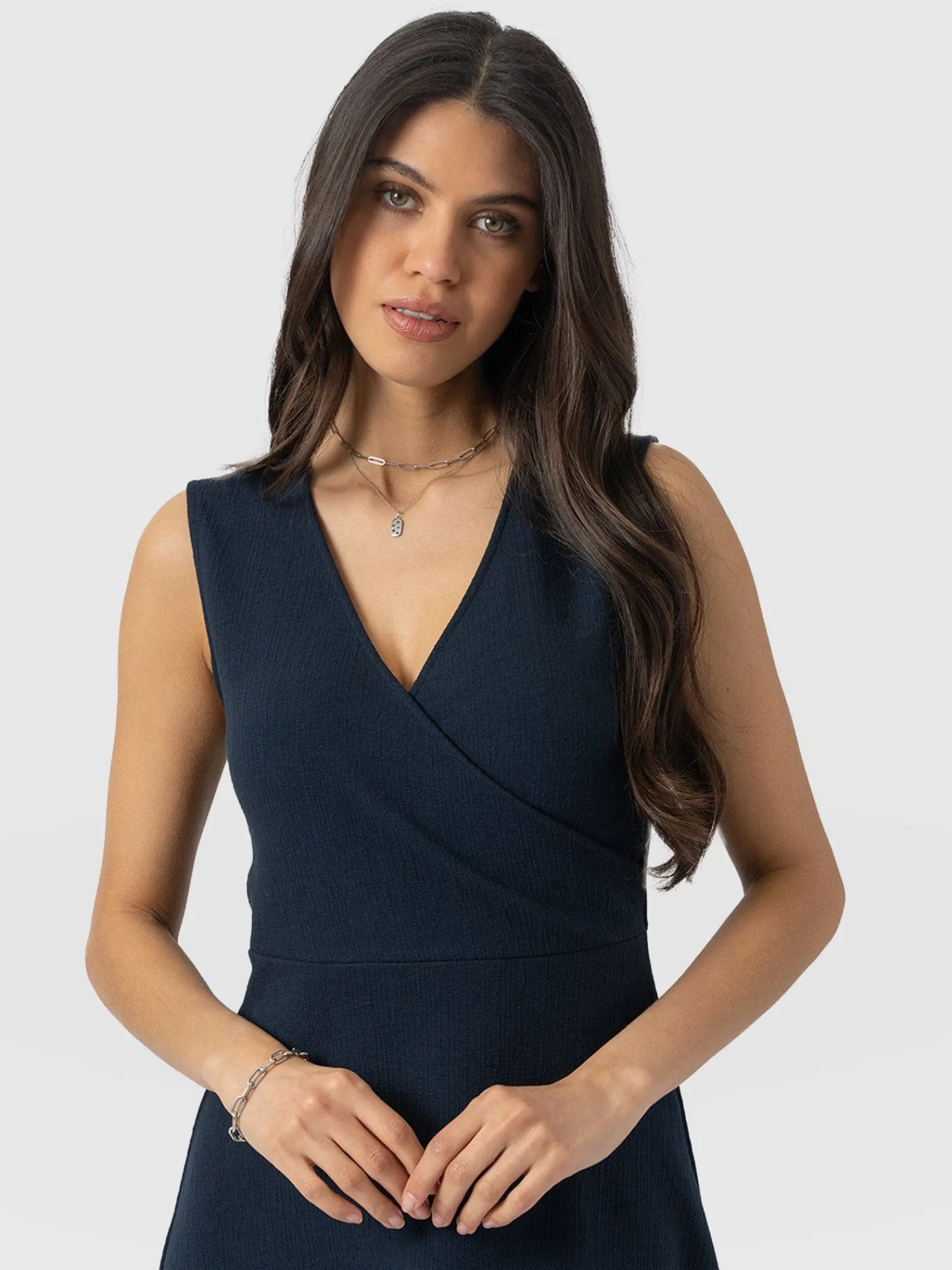 Outlet Saint and Sofia Sleeveless Maggie Wrap Dress - Navy Textured