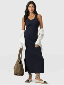 Outlet Saint and Sofia Sleeveless Rib Dress - Navy
