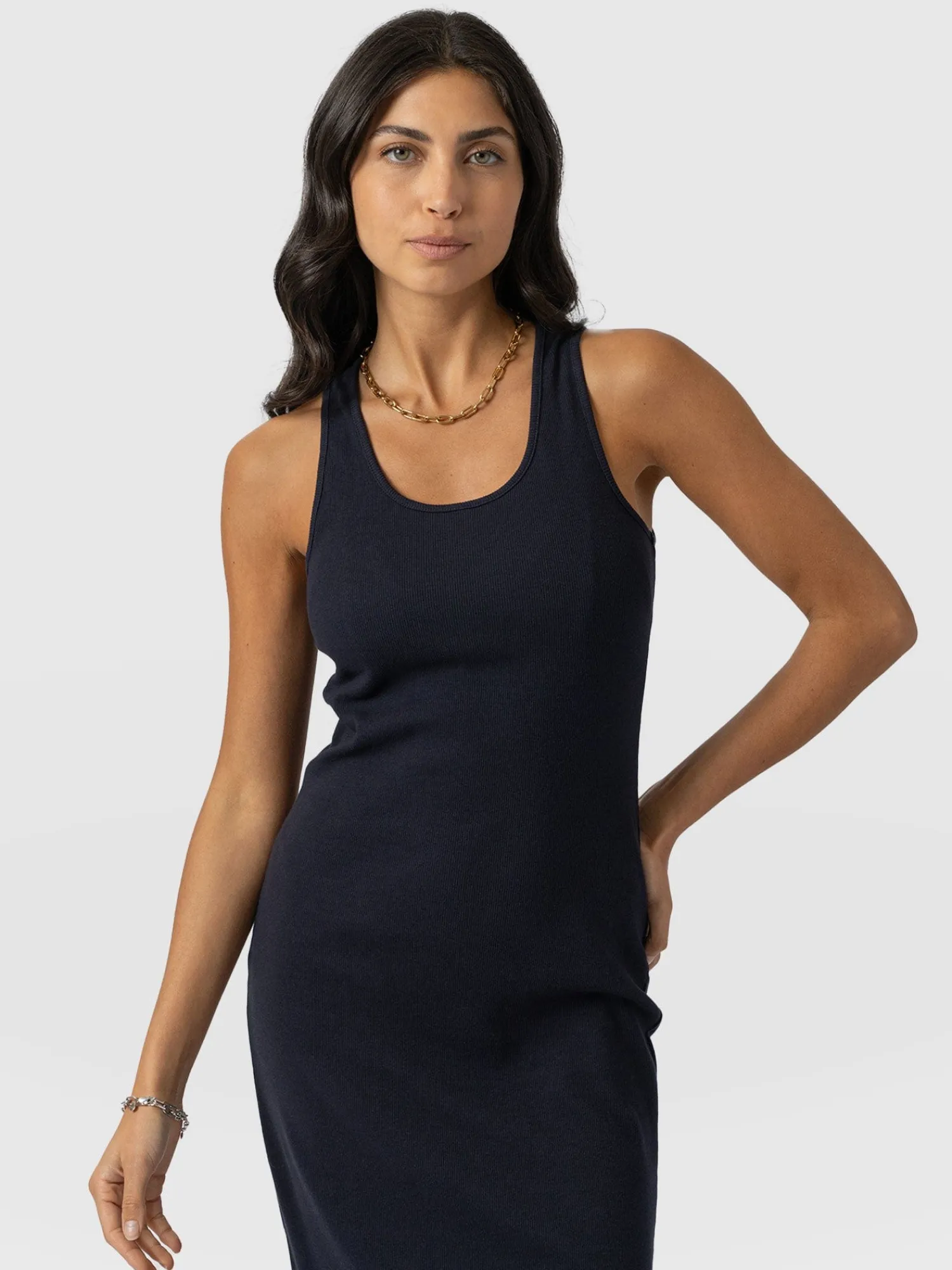 Outlet Saint and Sofia Sleeveless Rib Dress - Navy