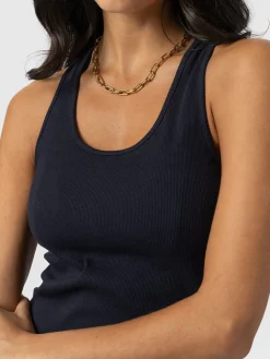 Outlet Saint and Sofia Sleeveless Rib Dress - Navy
