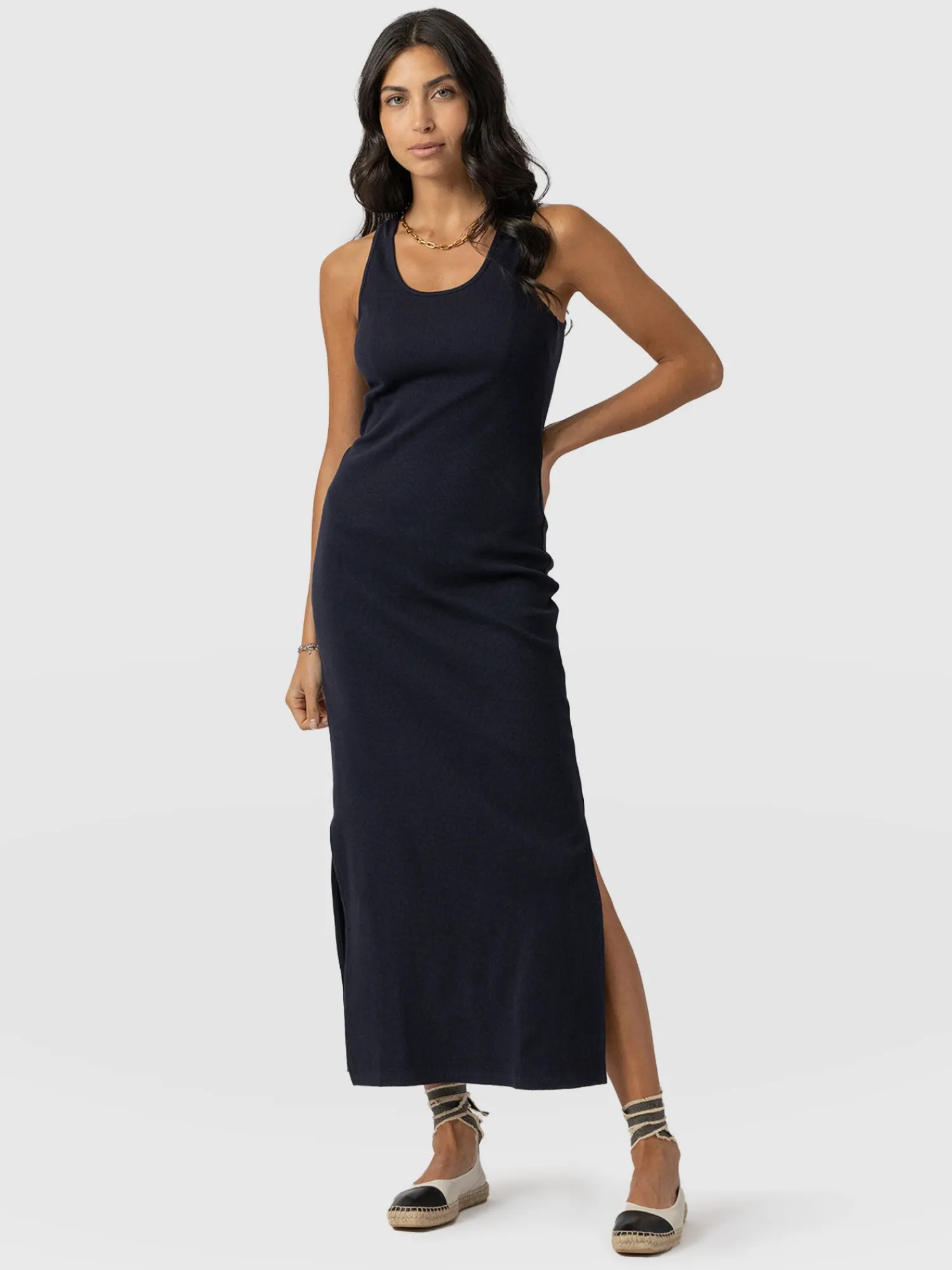 Outlet Saint and Sofia Sleeveless Rib Dress - Navy